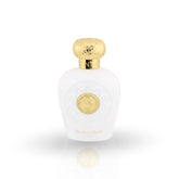 Lattafa Opulent Musk white perfume bottle with gold cap